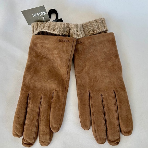 Hestra Meg Soft Suede Gloves Mocha w/Heather Taupe Wool Liner Womens 7 NWT - Picture 1 of 5